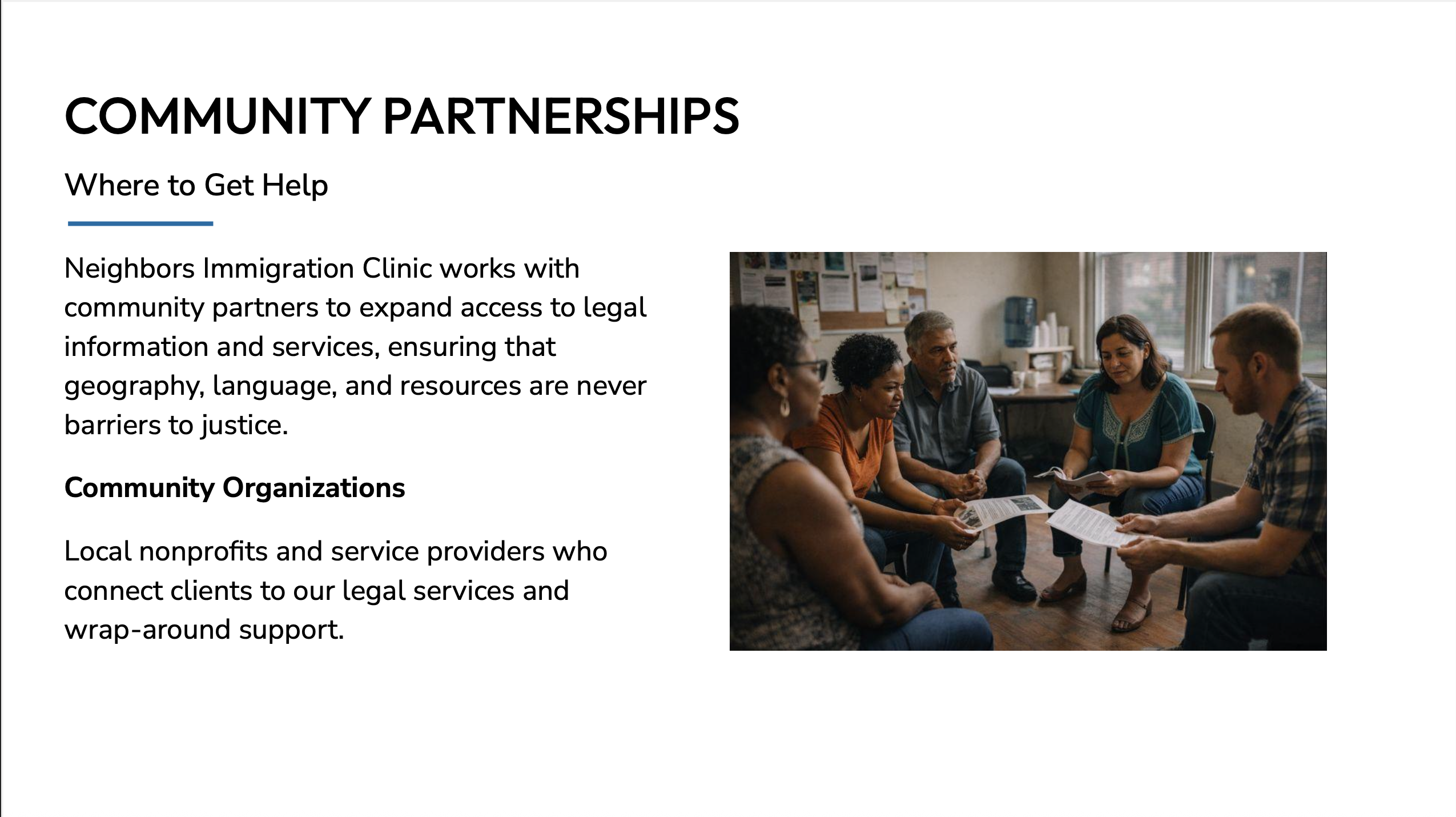 Neighbors Immigration Clinic, community partnerships